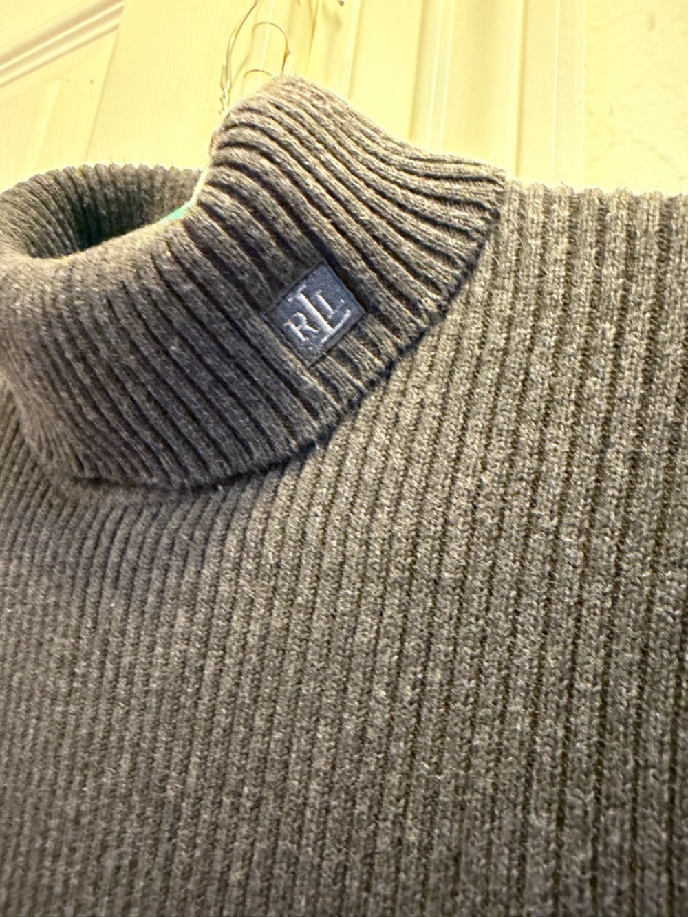 Lauren Ralph Lauren women's Charcoal Ribbed Cotton Crewneck Sweater